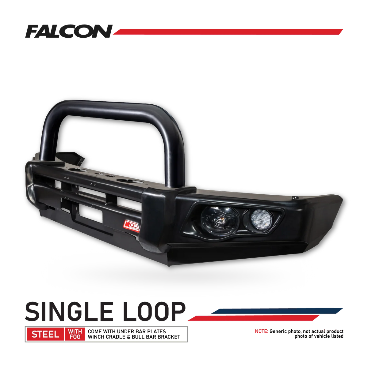 MCC Bullbar Falcon Steel Single Black Loop LED Foglight for GWM Cannon (2025-on)