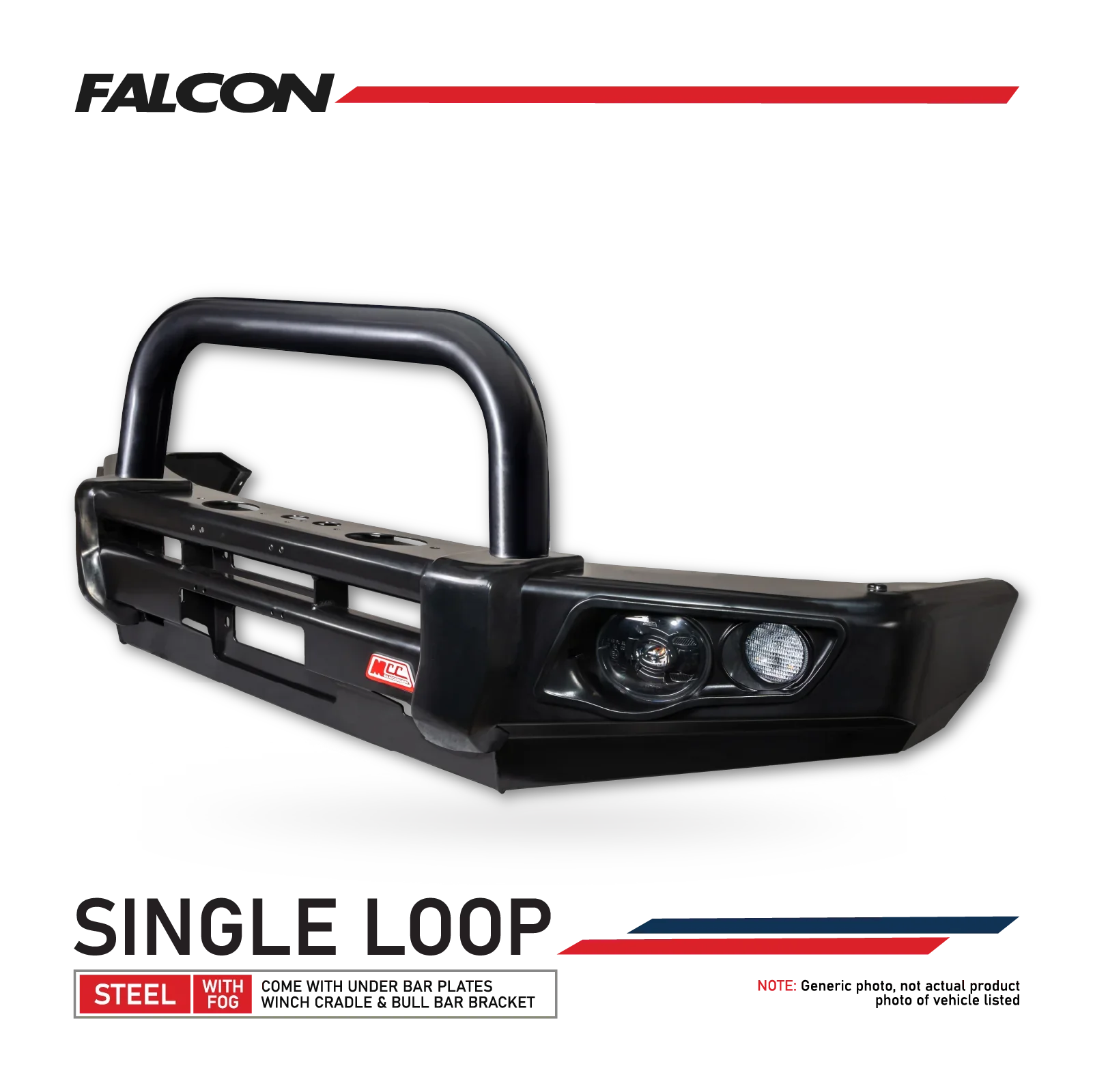 MCC Bullbar Falcon Steel Single Black Loop LED Foglight for GWM Cannon (2025-on)