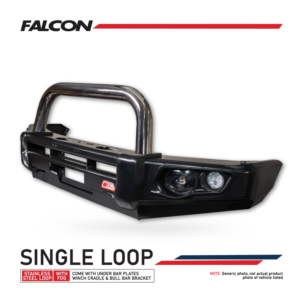 MCC Bullbar Falcon Steel Single Stainless Loop LED Foglight for GWM Cannon (2025-on)