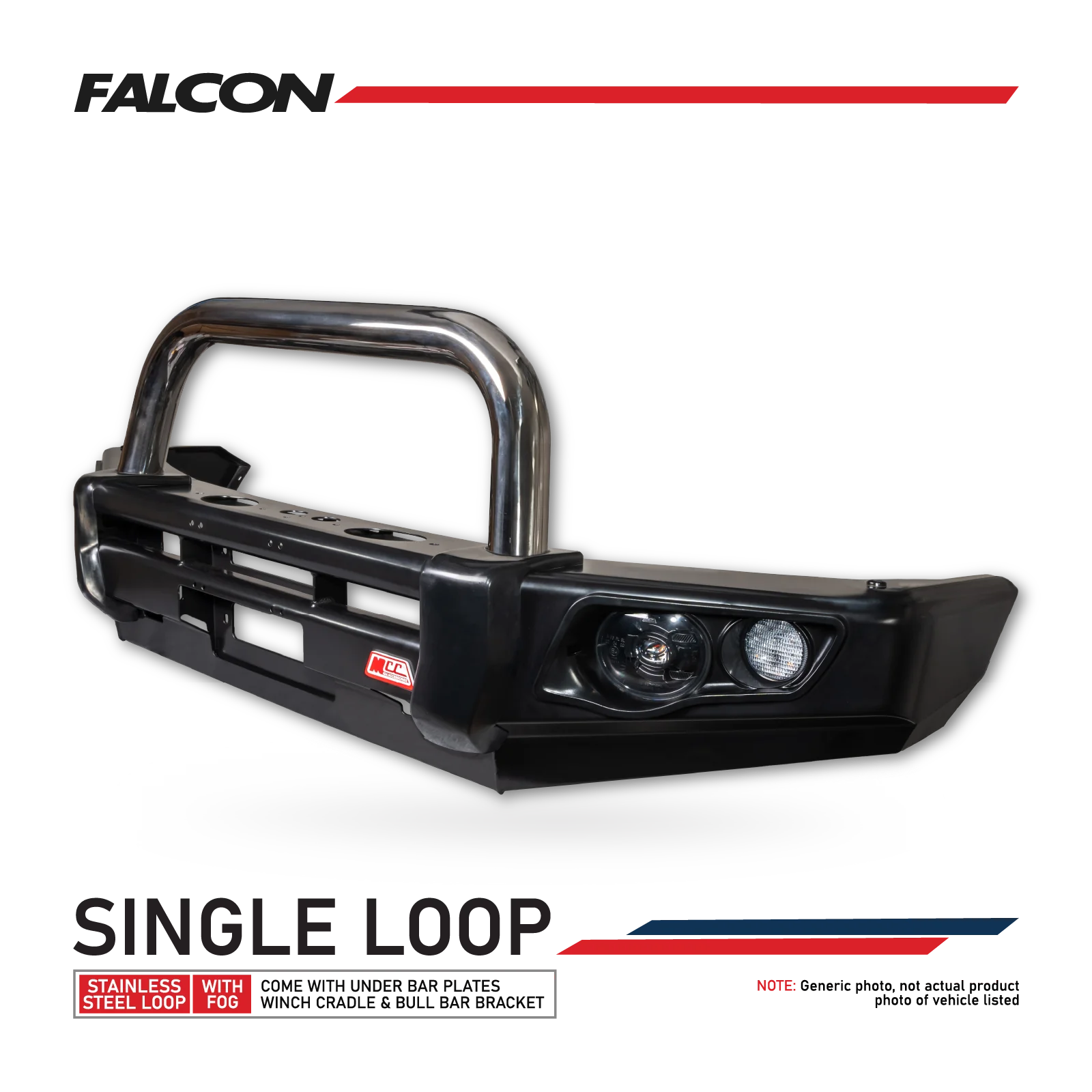 MCC Bullbar Falcon Steel Single Stainless Loop LED Foglight for GWM Cannon (2025-on)