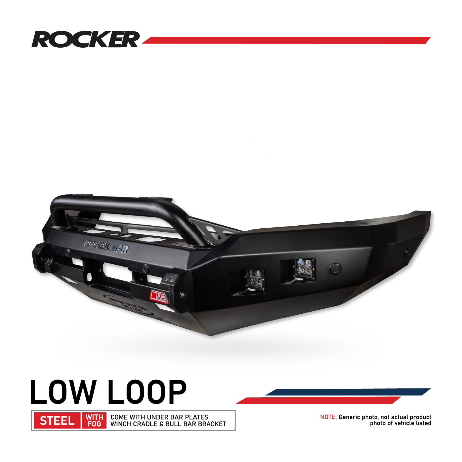 MCC 4x4 Rocker Bullbar for JAC T9 (2025 on) - Square Light Low Loop + Bracket + Under Protection Plate