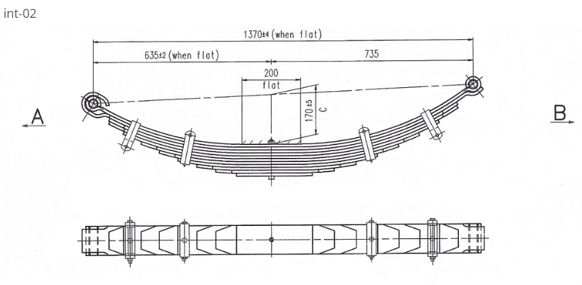 WCS Multileaf Spring for International ACCO C/D Single Drive Axle & Flat Cotter Bolts (Steer)