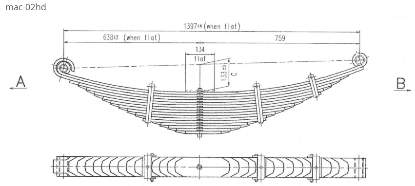 WCS Multileaf Spring [16 leaf] for Mack Trident CLS/CL688RS (Front)