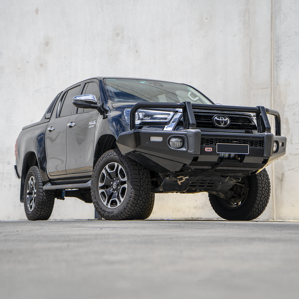 Toyota HiLux with a West Coast Suspensions lift kit and bullbar fitted at Direct Suspensions
