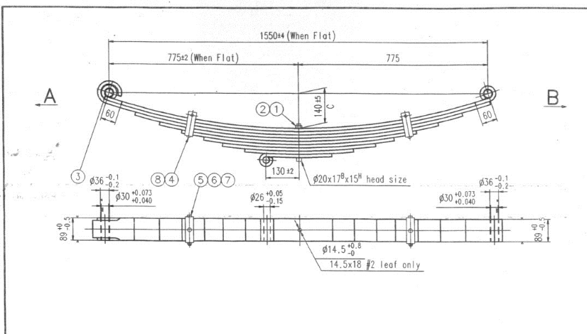 WCS Multileaf Spring (8 Leaf + S/P) for Nissan UD CGB450 (Front)