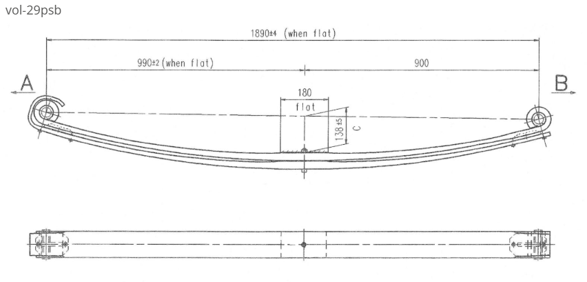 WCS Parabolic Leaf Spring for Volvo FH16 with D16A Engine (All Years) (Front)