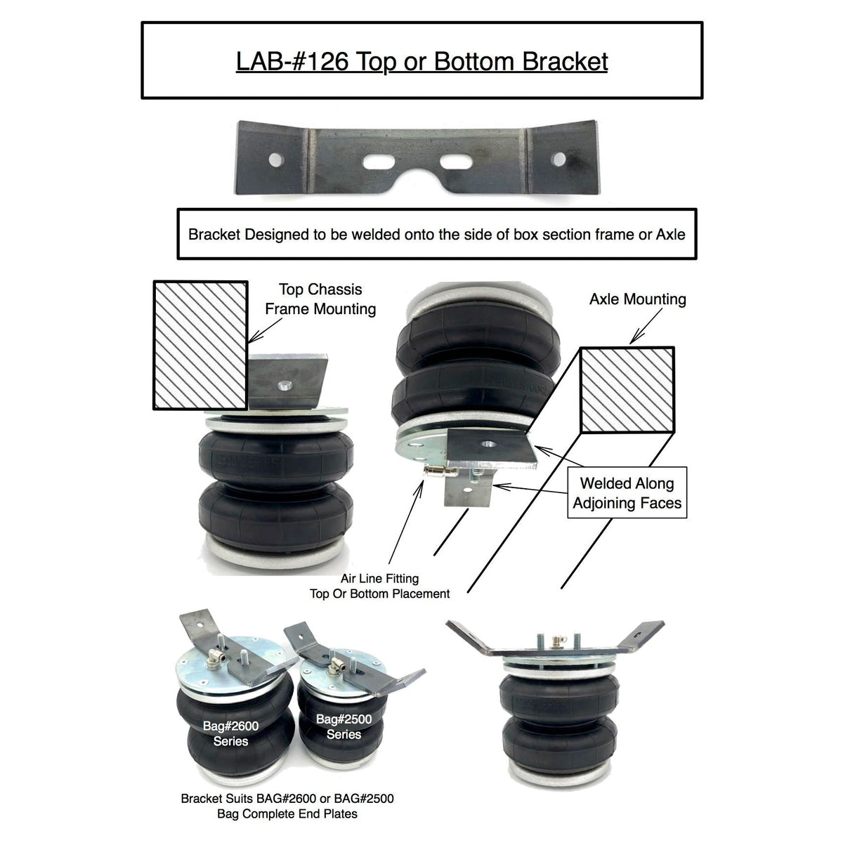 Trailer axle and chassis air bag mounting bracket - Boss Air Suspension