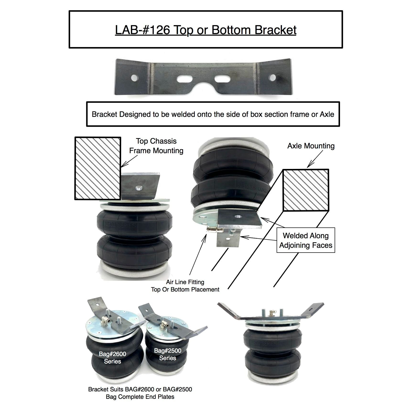 Trailer axle and chassis air bag mounting bracket - Boss Air Suspension