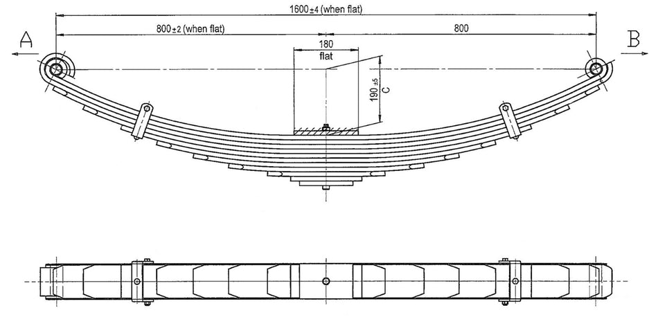 WCS Multileaf Spring for Western Star 4900/5900 Constellation (2000 on) with Screw Pins (Front)